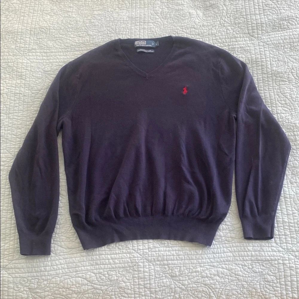Polo by Ralph Lauren Navy V-Neck Sweater - Pima Cotton